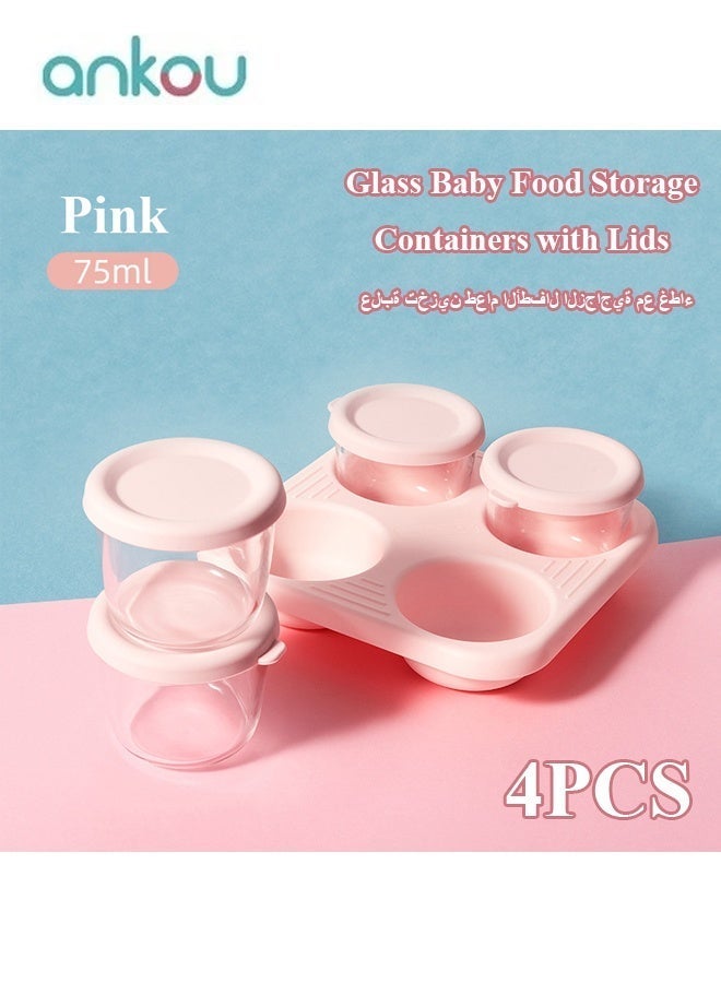 Ankou 4 Pack Glass Baby Food Storage Containers with Lids, Microwavable Baby Food Storage Containers, Baby Food Freezer Tray, Glass Baby Food Jars - Image 2