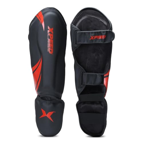 XPEED XP1806 Shin Pad/Shin Guard for Men and Women | Training Practice and Sports | Ultra Light Weight Shinguard with Ankle Adjustable | Hook and Loop Closure System (S, Red) - Image 1