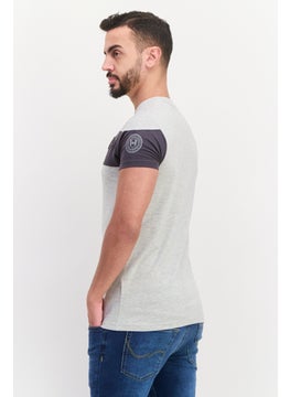 Canadian Peak Men Round Neck Short Sleeves Embroidered T-Shirts, Grey  - Image 3