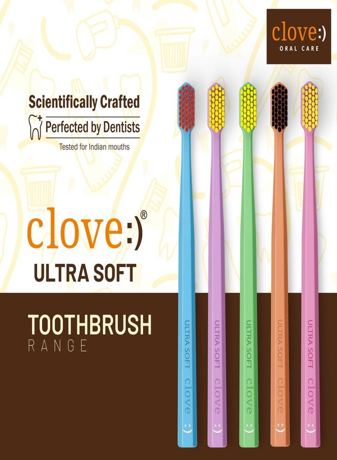 Clove Ultra Soft Manual Toothbrush, Pack of 5,, FREE ₹2000 Dental Treatment/ Services With Every Pack, Perfected for Sensitive Teeth & Gums,4160 Ultra Soft Dupont Filaments, Diamond Shaped Small Head,7X Denser Bristles, Better Reach Gentle Cleaning, Vibrant & Assorted Colours , Suitable For 6+ Years - Image 2