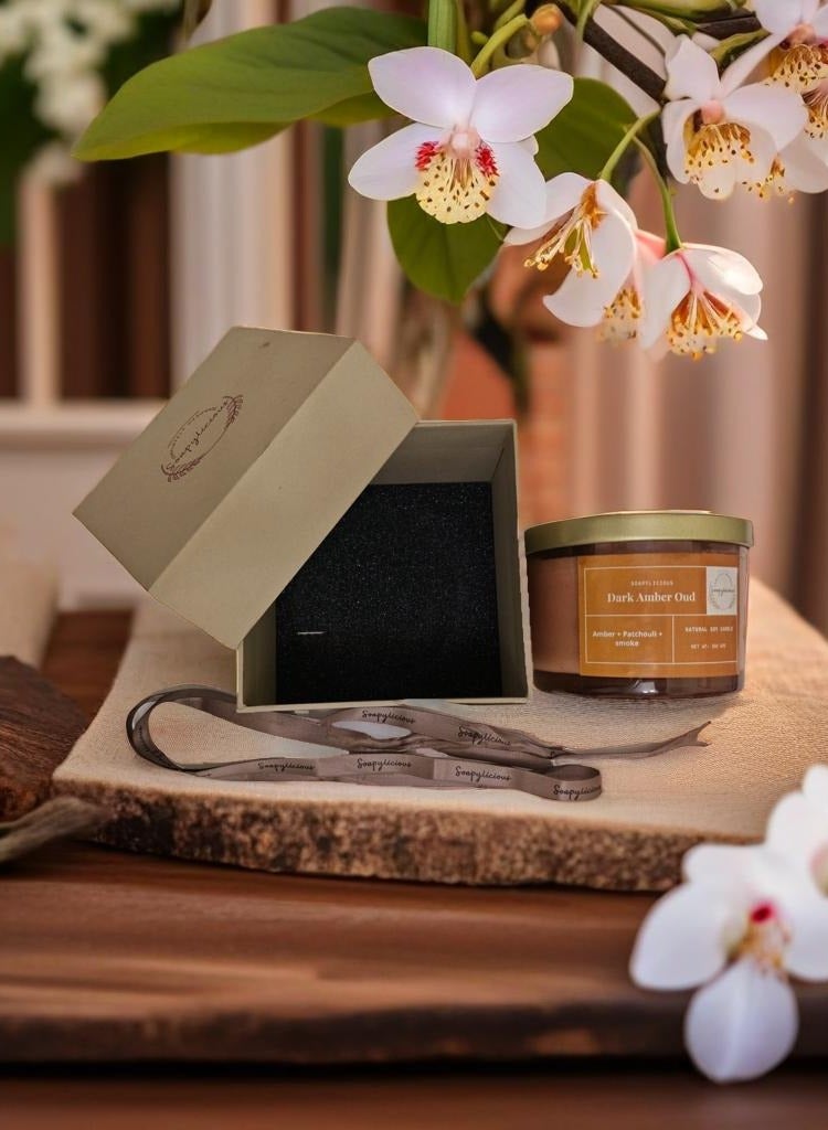 Soapylicious Soy Wax Candle – Dark Amber Oud, 300g Premium Gift-Ready Box | Handmade, Vegan for Home & Office - Image 2