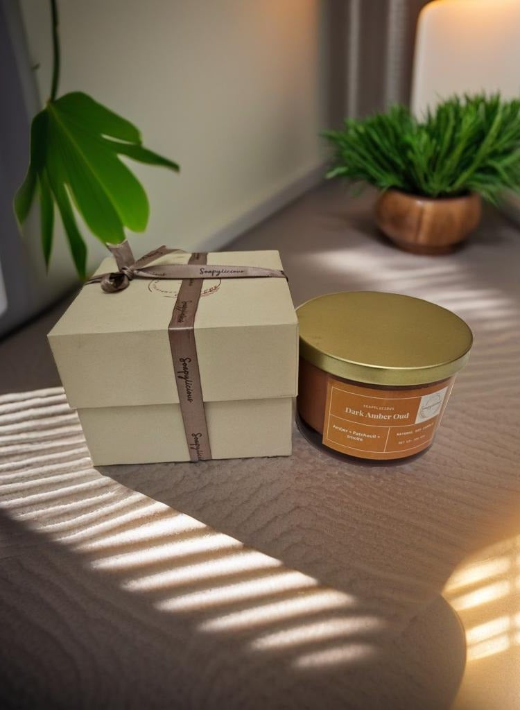 Soapylicious Soy Wax Candle – Dark Amber Oud, 300g Premium Gift-Ready Box | Handmade, Vegan for Home & Office - Image 3