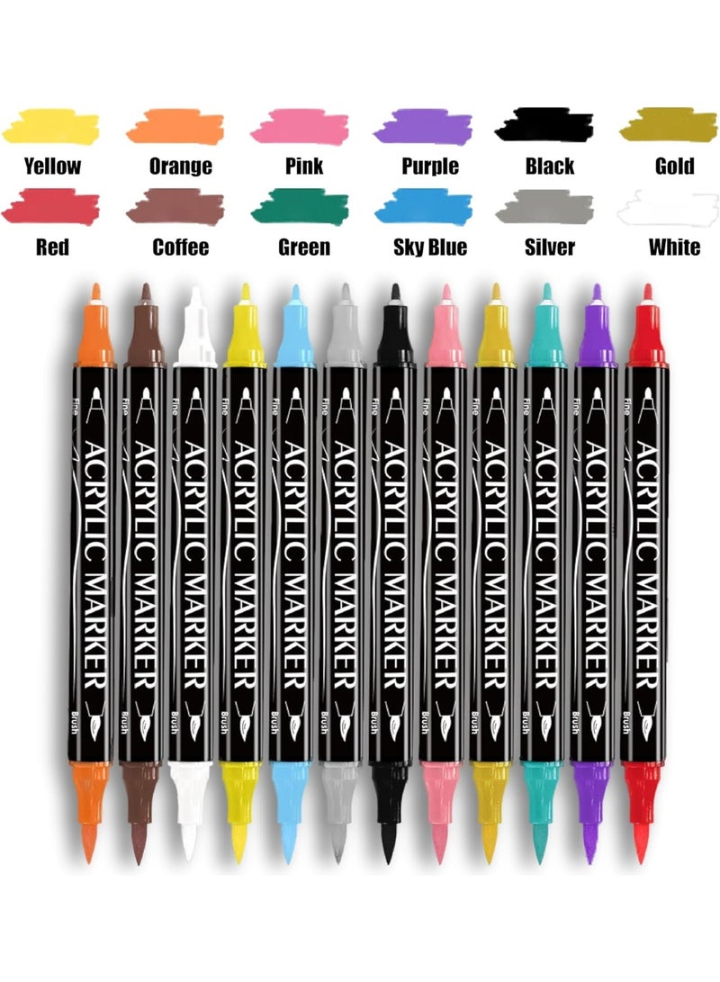 TERRIFI 12 Colors Double Tip Acrylic Paint Pens, Versatile Markers for Wood, Rock, Canvas, Stone, Glass, and Ceramic, Perfect for DIY Crafts and Artistic Projects - Image 2