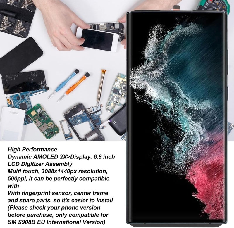 Yoidesu Original for S22 Ultra, OLED LCD Display Touch Screen Digitizer Assembly S22ultra SM S908B LCD Screen Replacement with Frame, 6.7 Inch (Green) - Image 1