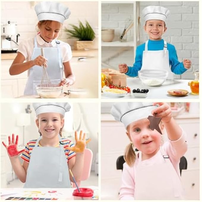 Masroo Kids Apron and Hat Set, Art Smock with Pocket for Children, Children Chef Apron for Cooking Baking Painting - Image 5