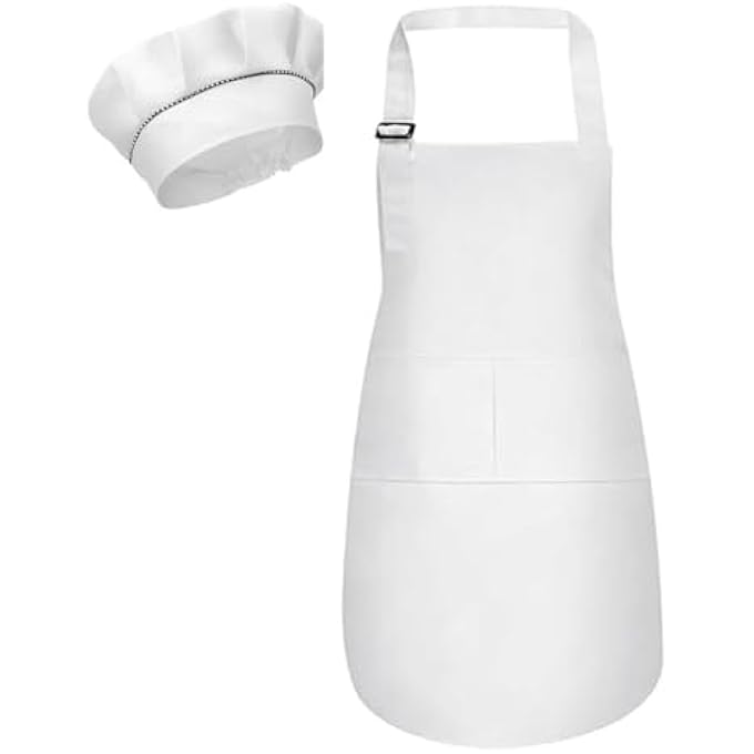 Masroo Kids Apron and Hat Set, Art Smock with Pocket for Children, Children Chef Apron for Cooking Baking Painting - Image 1