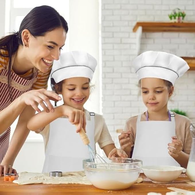 Masroo Kids Apron and Hat Set, Art Smock with Pocket for Children, Children Chef Apron for Cooking Baking Painting - Image 4