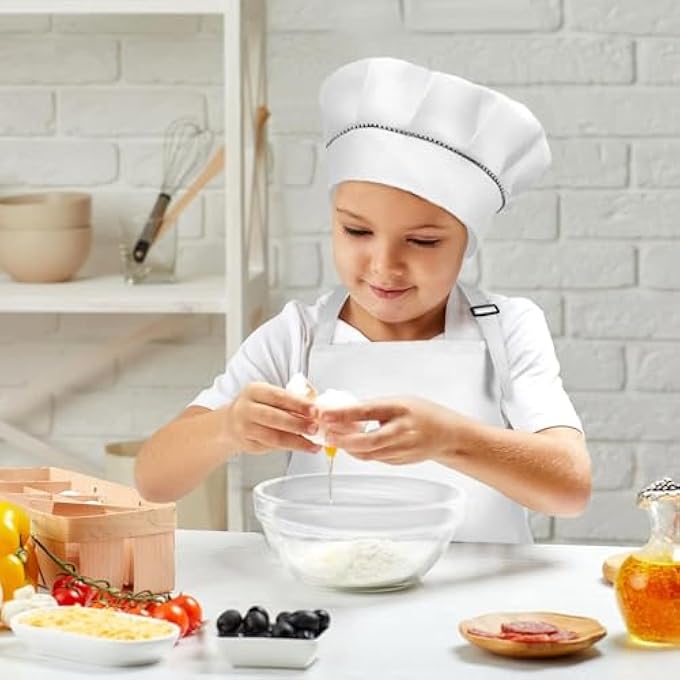 Masroo Kids Apron and Hat Set, Art Smock with Pocket for Children, Children Chef Apron for Cooking Baking Painting - Image 3