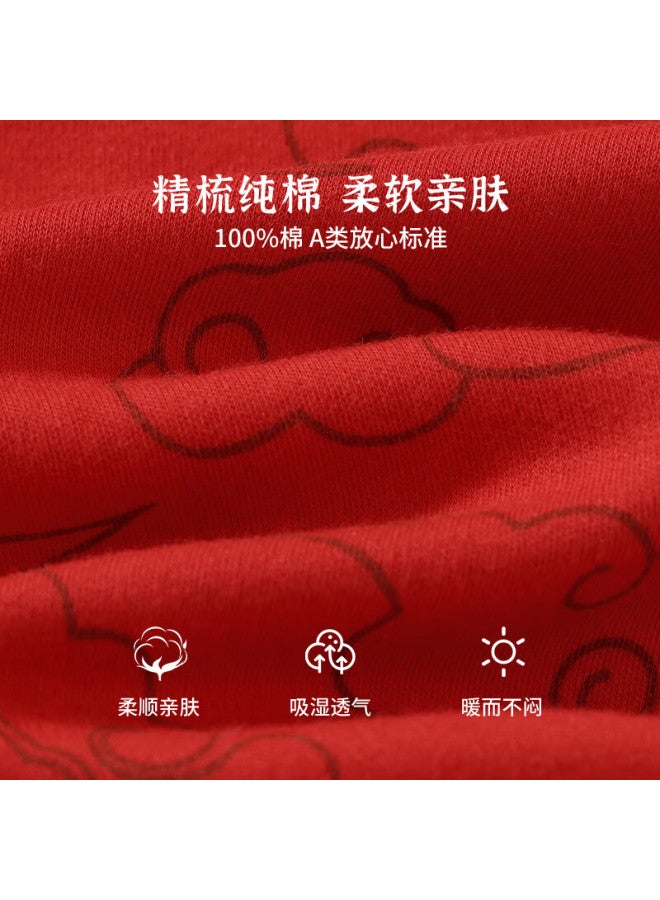 Marcolor Autumn Winter Baby Toddler Pure Cotton Thermal Pajama Set Homewear Red Cloud Pattern Size 130