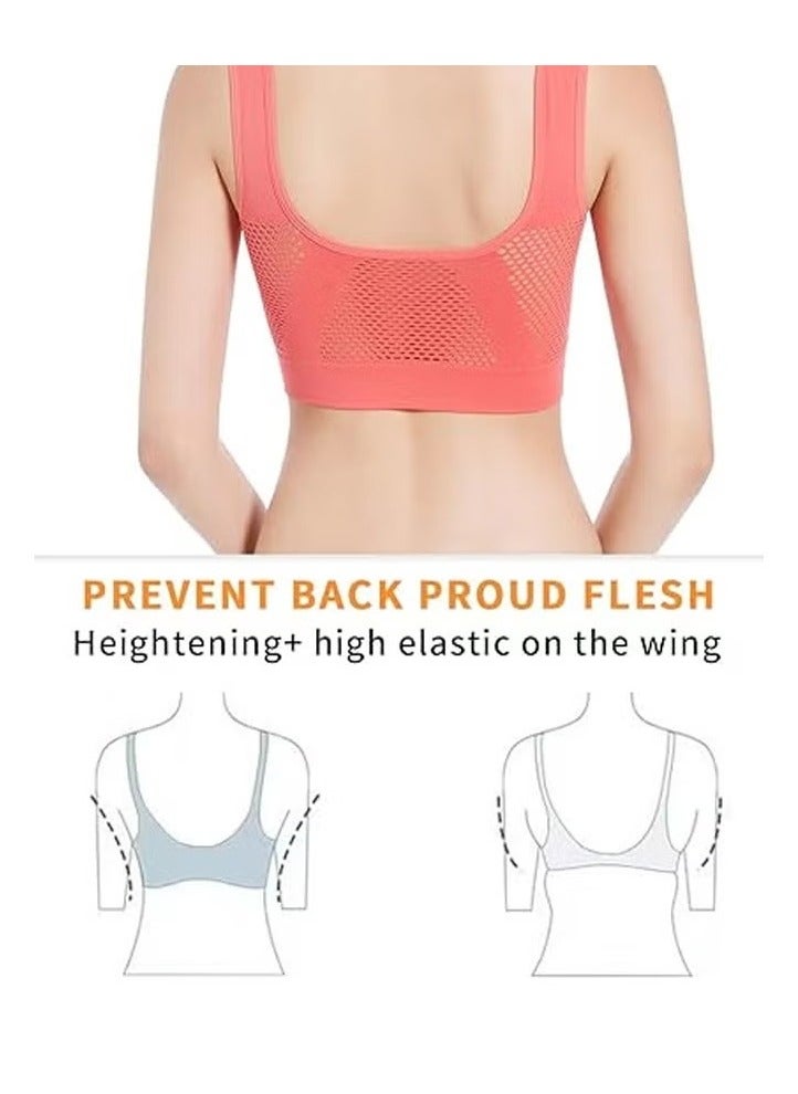 Women's Sports Bra, Wireless Breathable Hollow Out Mesh Lingerie for Ladies, Soild Color Seamless Padded Yoga Fitness Bra, Everyday Bras Comfortable Underwear for Sport or Daily Wear, Red - Image 5