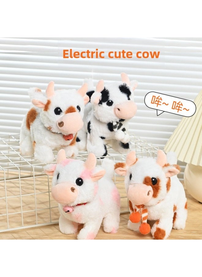 The Simulation Of Electric Plush Cows Will Walk Moo Call Sound Tail Electronic Pet Children's Toys-Colour:Bell Cow (brown)  - Image 2