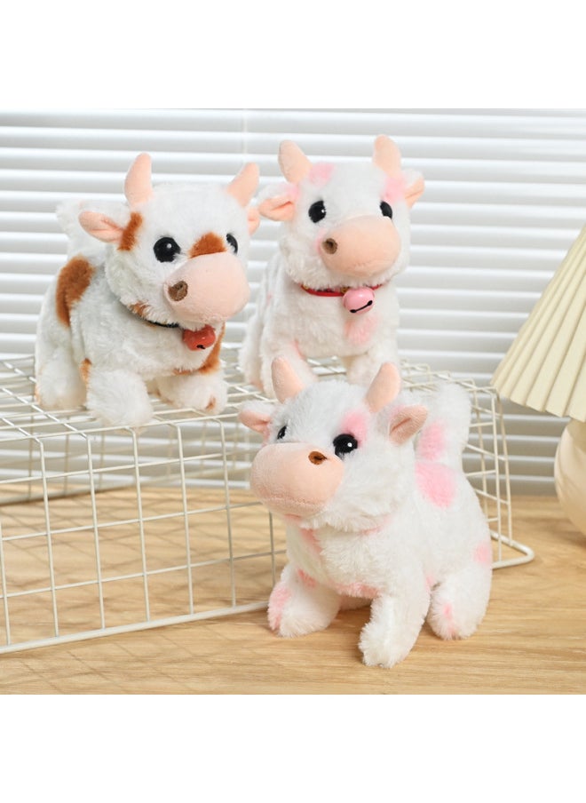 The Simulation Of Electric Plush Cows Will Walk Moo Call Sound Tail Electronic Pet Children's Toys-Colour:Bell Cow (brown)  - Image 3