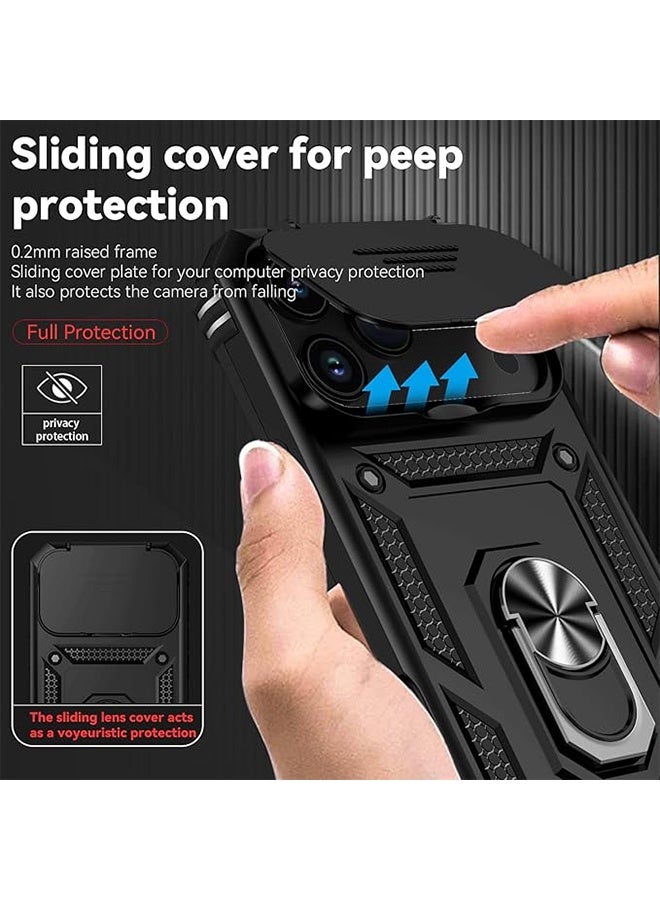 جراب لهاتف iPhone 17 Pro Max، مع غطاء كاميرا منزلق وواقي شاشة عالي الدقة [مقاوم للسقوط من ارتفاع 16 قدمًا] جراب هاتف واقٍ بحامل حلقي لهاتف Apple iPhone 17 Pro Max، أسود. - Image 3
