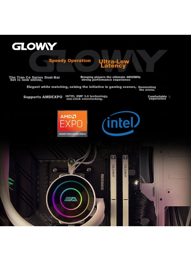 Gloway 16gb Ddr5 4800 Desktop Memory Module, Tianche, Heat Spreader, Premium Chips, Cl40, Moonlight White - Image 2