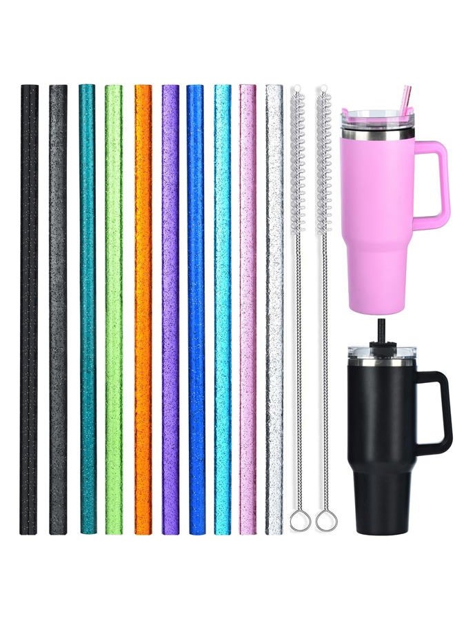 ALINK 10 Pack Color Replacement Straws for Stanley 40 oz 30 oz Tumbler, 12 in Long Reusable Plastic Glitter Straws for Stanley Cup Accessories, Half Gallon Jug, Plus 2 Cleaning Brush - Image 1