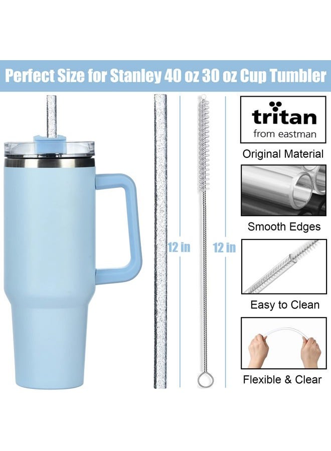 ALINK 10 Pack Color Replacement Straws for Stanley 40 oz 30 oz Tumbler, 12 in Long Reusable Plastic Glitter Straws for Stanley Cup Accessories, Half Gallon Jug, Plus 2 Cleaning Brush - Image 2