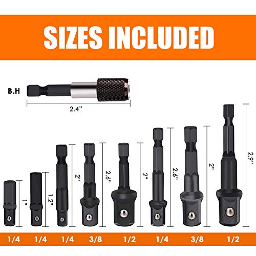 THINKWORK Impact Socket Adapter Set, 1/4" 3/8" 1/2" Drill Socket Adapter Set with 1/4" Hex Shank for Impact Power Driver, Cordless Drill & Screwdriver - Image 3