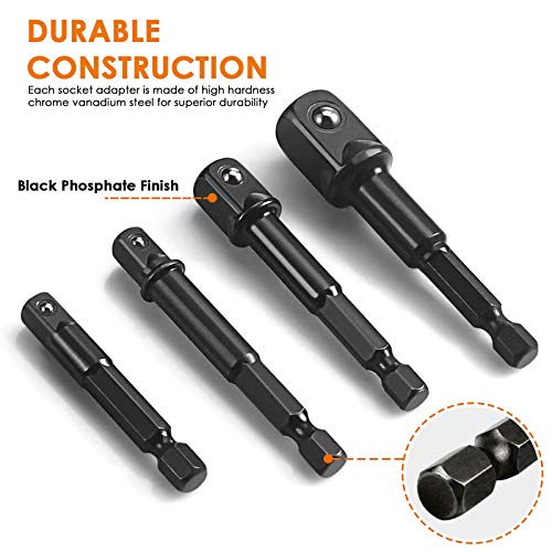 THINKWORK Impact Socket Adapter Set, 1/4" 3/8" 1/2" Drill Socket Adapter Set with 1/4" Hex Shank for Impact Power Driver, Cordless Drill & Screwdriver - Image 2