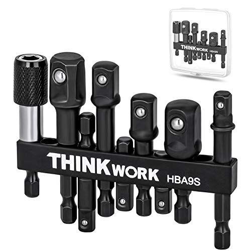 THINKWORK Impact Socket Adapter Set, 1/4" 3/8" 1/2" Drill Socket Adapter Set with 1/4" Hex Shank for Impact Power Driver, Cordless Drill & Screwdriver - Image 1