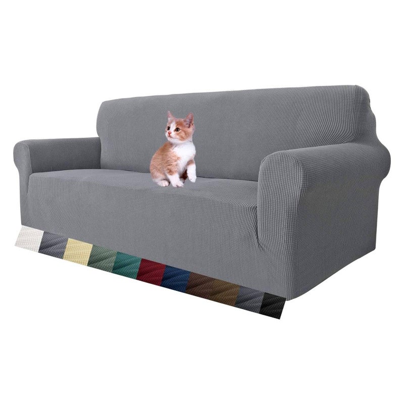 MAXIJIN Super Stretch Couch Cover for 3 Seater Couch 1Piece Universal Sofa Covers Living Room Jacquard Spandex Furniture Protector Dogs Pet Friendly Fitted Couch Slipcover 3 Seater Light Grey
