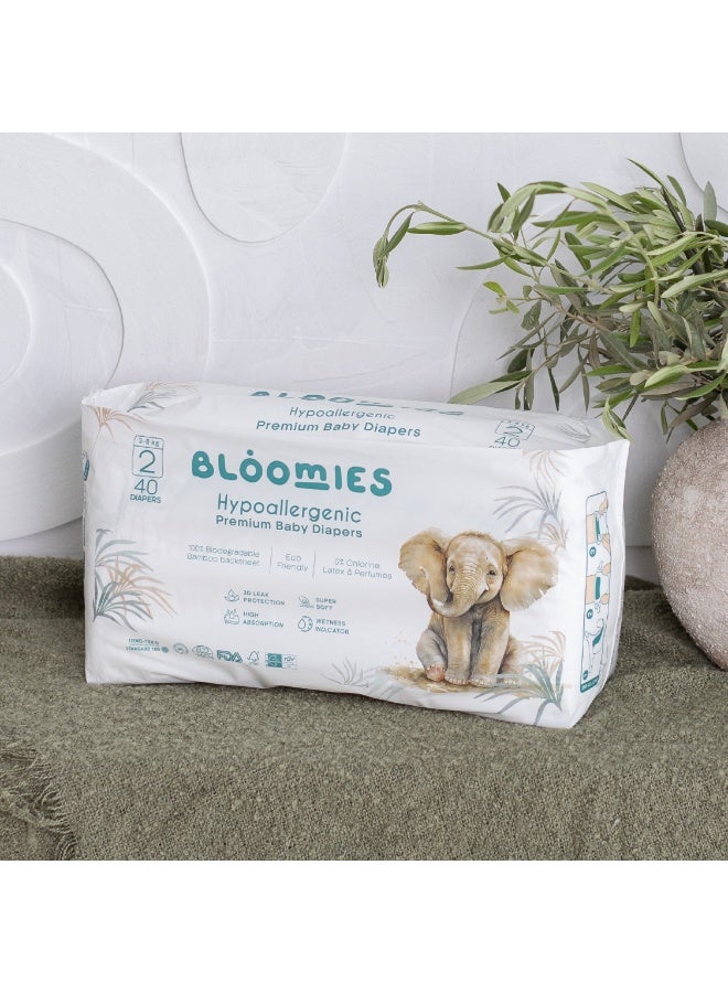 Bloomies Organic Bamboo Baby Diapers Size 2 (3-8kg baby) 40pcs| Eco-friendly, Hypoallergenic, Non-toxic, Breathable Nappies  - Image 2