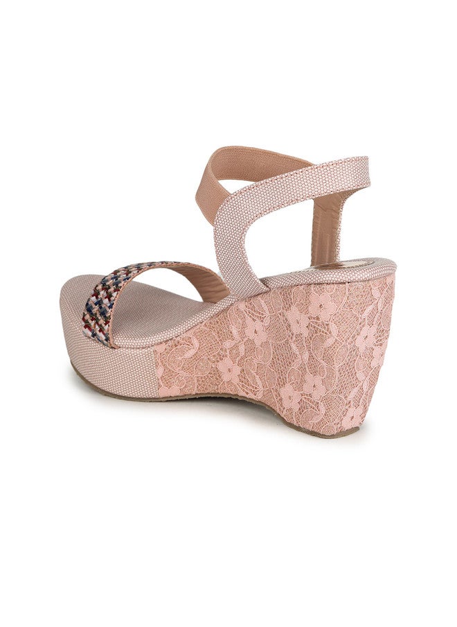 She Zone Peach Textured Wedge Sandals for Women - Image 3