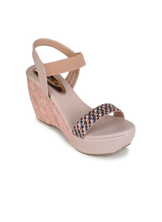 She Zone Peach Textured Wedge Sandals for Women - Image 2