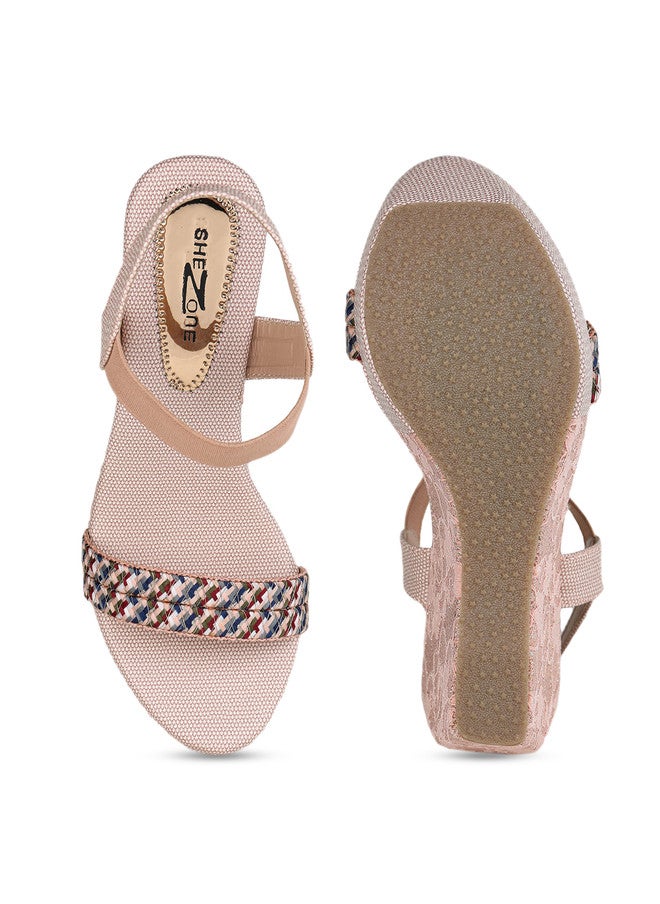 She Zone Peach Textured Wedge Sandals for Women - Image 5