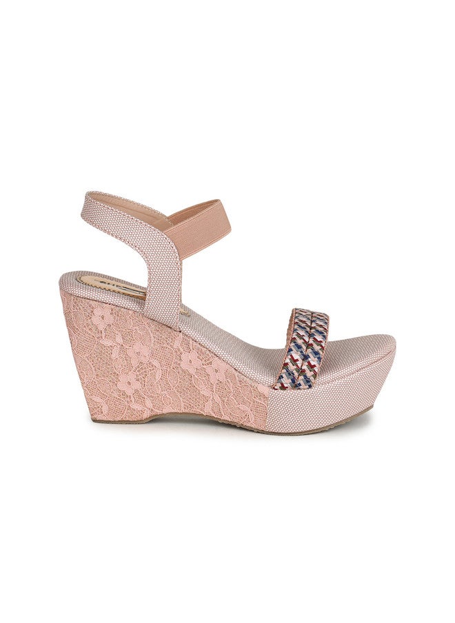 She Zone Peach Textured Wedge Sandals for Women - Image 4