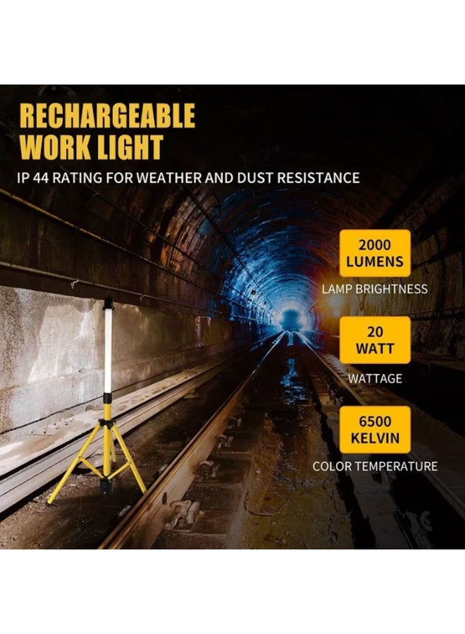 Heavy-Duty 20W LED Work Light, 2000 Lumens, USB-C Rechargeable, Adjustable Tripod Stand, Durable Portable Design for Job Sites, Camping and Emergencies Use - Image 3