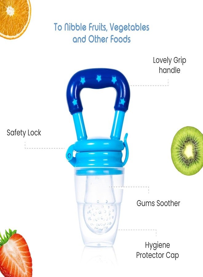 Miracle Moms Silicone Food/Fruit Nibbler With Extra Mesh,Soft Pacifier/Baby Fruit Feeder,Baby Teether,Infant Chewy Silicone Food&Fruit Nibbler For Baby,Bpa Free Fruit Feeder Pacifier,Blue,Pack Of 1 - Image 3