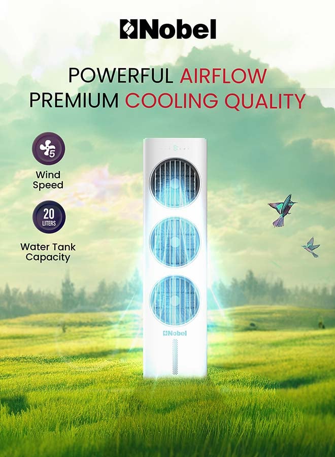 Nobel 20L Air Cooler with Cooling & Humidification, 5 Speeds, 9-Hour Timer, Touch Control Panel, Swing Function, Energy Efficient 50W, Quiet Operation – (1 Year Warranty) 20 L 50 W NAC333EX white - Image 2