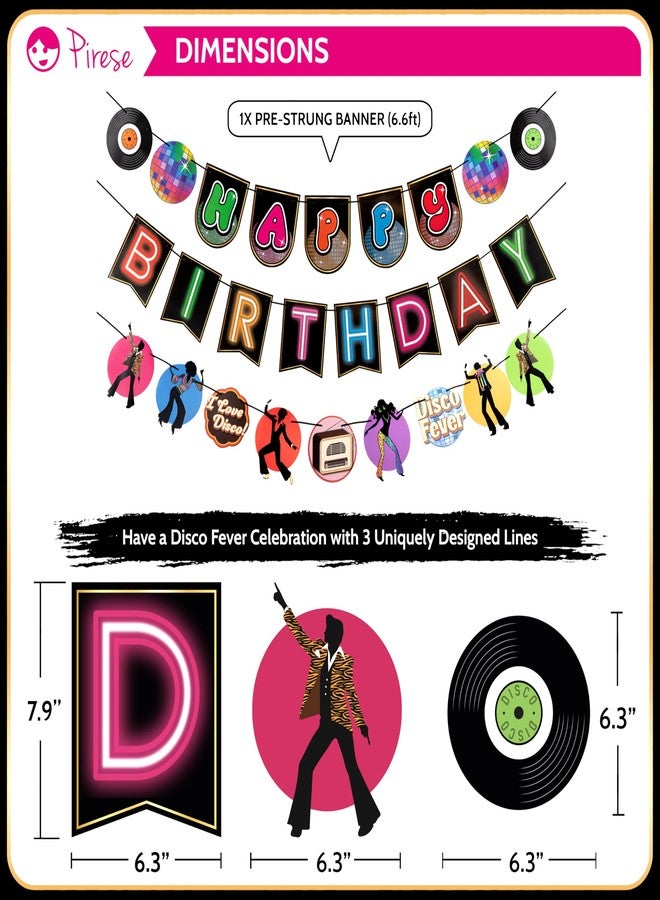 Pirese Disco Birthday Banner - 70s Disco Party Decorations for Kids & Adults, Let’s Boogie Dance Theme Decor, 1970s Birthday Party Supplies with Funky Vibes & Retro Style - Image 3