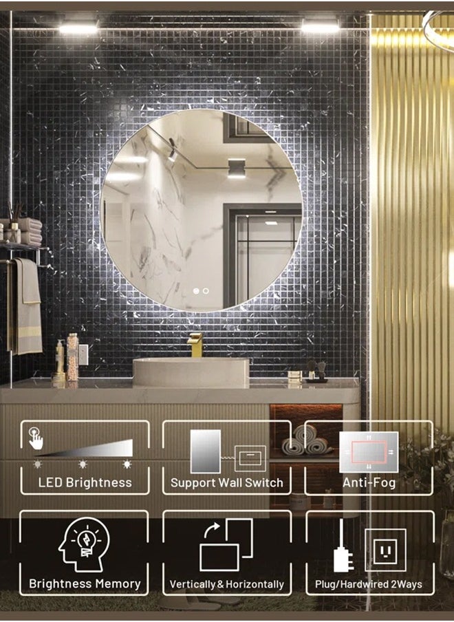 Taimi - 80cm Round Backlit Bathroom Mirror Anti-fog Adjustable Three-Color Light IP54 Waterproof - Image 1