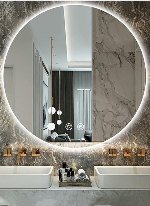80cm Round Backlit Bathroom Mirror Anti-fog Adjustable Three-Color Light IP54 Waterproof