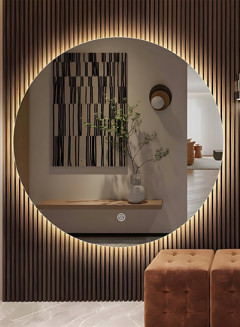 تايمي مرآة ميكب دائرية 80سم باضاءة LED خلفية, مرآة مكياج مناسبة للتسريحة وغرف اللبس والحمام 3 الوان اضاءة ليد - Image 1