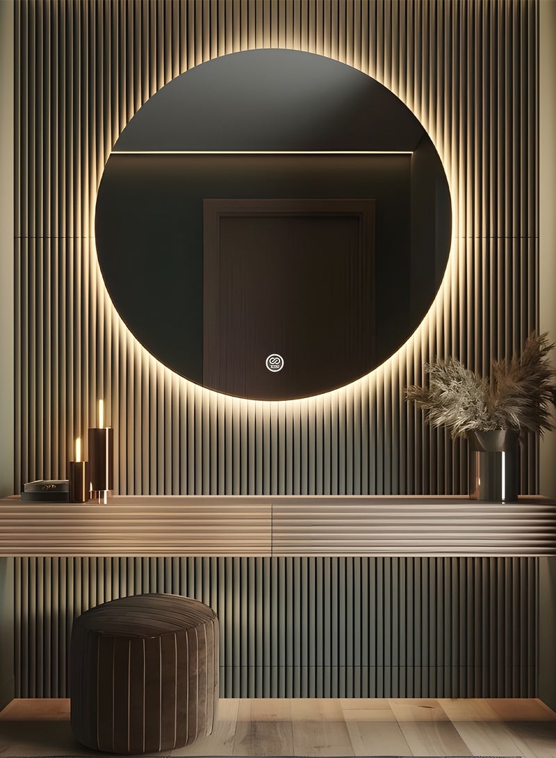 تايمي مرآة ميكب دائرية 80سم باضاءة LED خلفية, مرآة مكياج مناسبة للتسريحة وغرف اللبس والحمام 3 الوان اضاءة ليد - Image 2