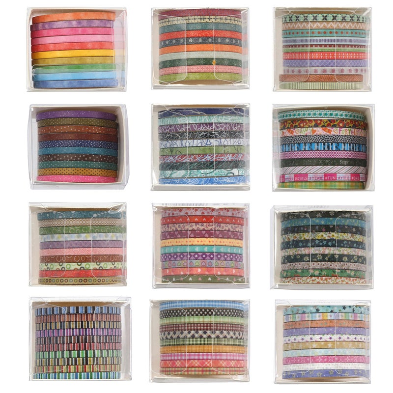 YUBX Skinny Washi Tape Pack 120 Rolls Basic Patterns Decorative Slim Geometric Elegance Masking Tapes for Arts, DIY Crafts, Journals, Planners, Scrapbook, Wrapping - Image 3