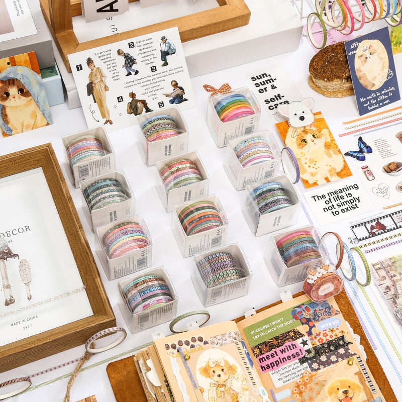 YUBX Skinny Washi Tape Pack 120 Rolls Basic Patterns Decorative Slim Geometric Elegance Masking Tapes for Arts, DIY Crafts, Journals, Planners, Scrapbook, Wrapping - Image 2