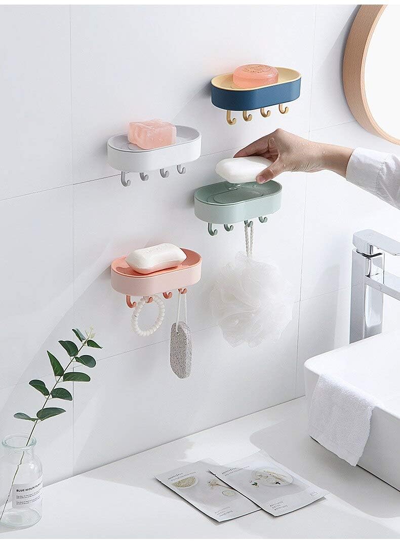 HOME CUBE 4 Pcs Adhesive Wall Mounted Soap Dish Case Holder for Bathroom Kitchen Sink - Random Color (RR1P) - Image 3
