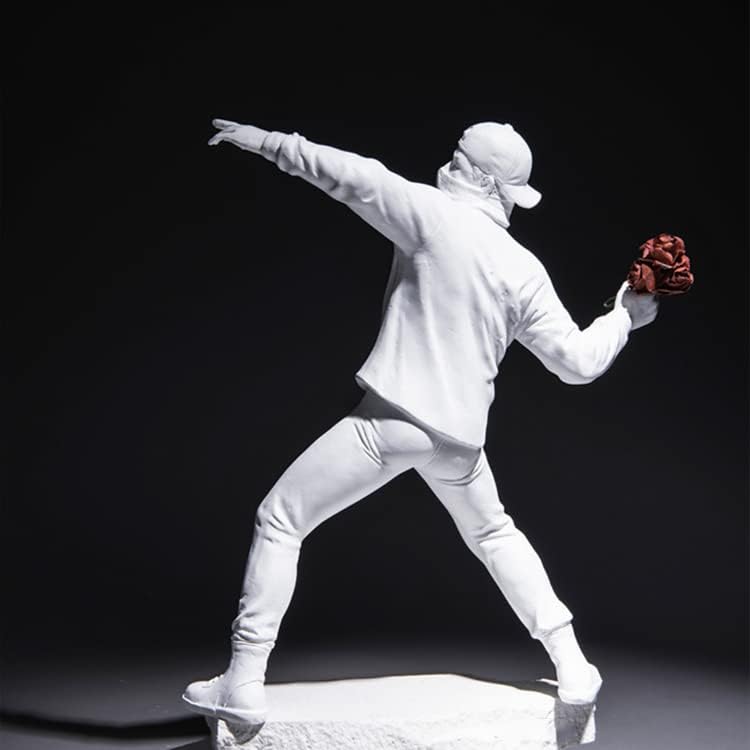 Newmyth Banksy Flower Throwing Statue Flower Thrower Sculpture  Man's Room Figurines Home Decor for Shelves  Resin Art Craft Desk Decoration Collection Ornament Gift (White) - Image 2
