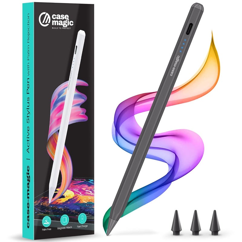 case-magic iPad Pencil Active Stylus Pen with Palm Rejection,Tilt Sensor, High Precision Tip|for iPad 2018-2025 iPad(6/7/8/9/10) Air(3/4/5/M2) Pro 11"(1/2/3/4) Pro12.9"(3/4/5/6/M4)Mini (6/5)DARK GREY - Image 1