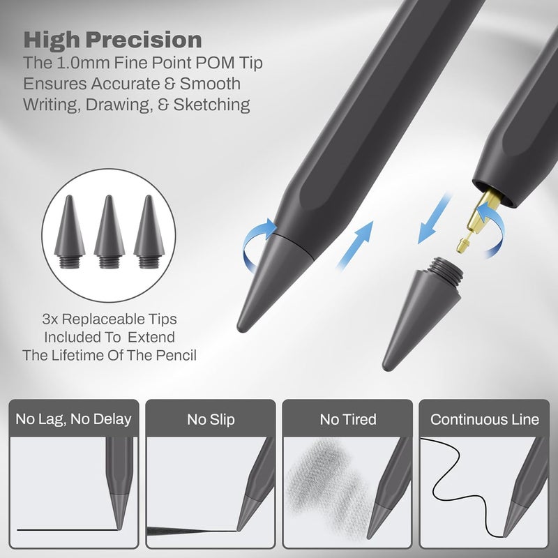 case-magic iPad Pencil Active Stylus Pen with Palm Rejection,Tilt Sensor, High Precision Tip|for iPad 2018-2025 iPad(6/7/8/9/10) Air(3/4/5/M2) Pro 11"(1/2/3/4) Pro12.9"(3/4/5/6/M4)Mini (6/5)DARK GREY - Image 4