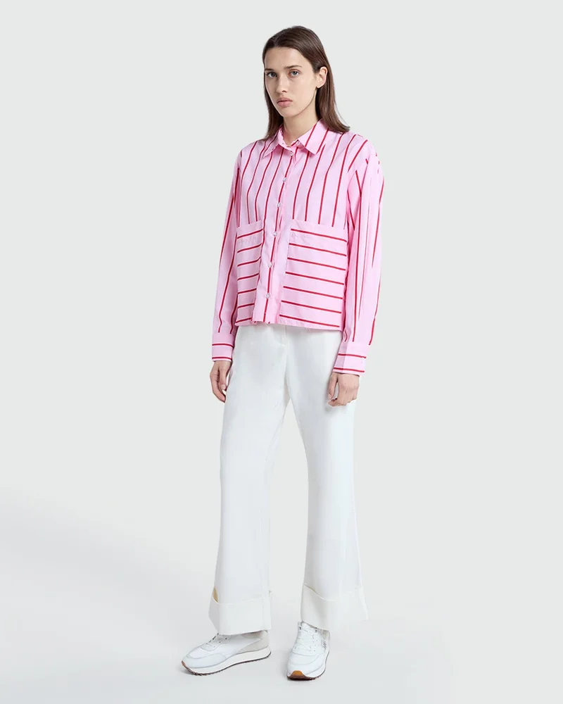 Ovs  Popeline Stripe Blouse In Pink & Red By OVS for Women | Best Price UAE