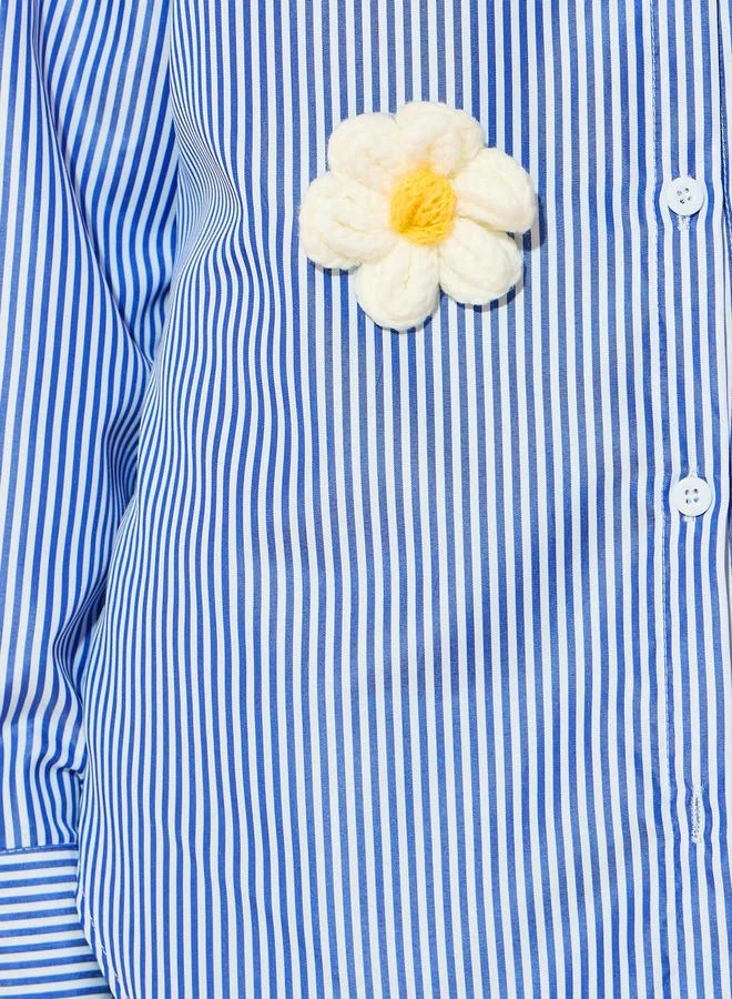 Take Two Striped Oversized Shirt with Flower Detail