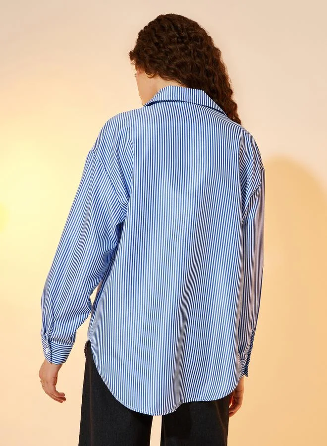 Take Two Striped Oversized Shirt with Flower Detail