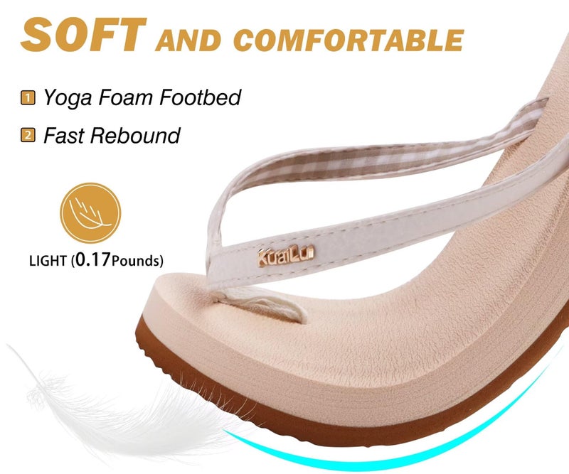 KuaiLu Womens Arch Support Flip Flops Comfortable Yoga Mat Slip on Leather Walking Thong Cushion Sandals Summer Beach Orthotic Slides Travel Essentials Indoor Outdoor Slippers Shoes Beige Size 7 - Image 3