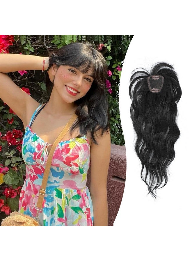 PANEWAY Hair Topper With Bangs Hair Clip 360° 3D Cover Clip In Bangs Natural Black Wavy Fake Bangs Hair Toppers For Women With Thinning Hair Synthetic Hair Pieces For Women - Image 1