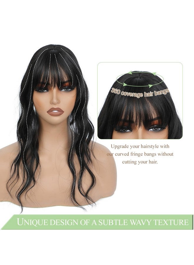 PANEWAY Hair Topper With Bangs Hair Clip 360° 3D Cover Clip In Bangs Natural Black Wavy Fake Bangs Hair Toppers For Women With Thinning Hair Synthetic Hair Pieces For Women - Image 3