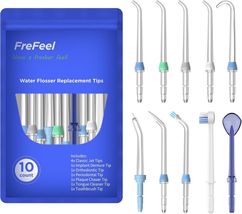 FreFeel Water Flosser Replacement Tips - 10 Count Combo Set - Image 1